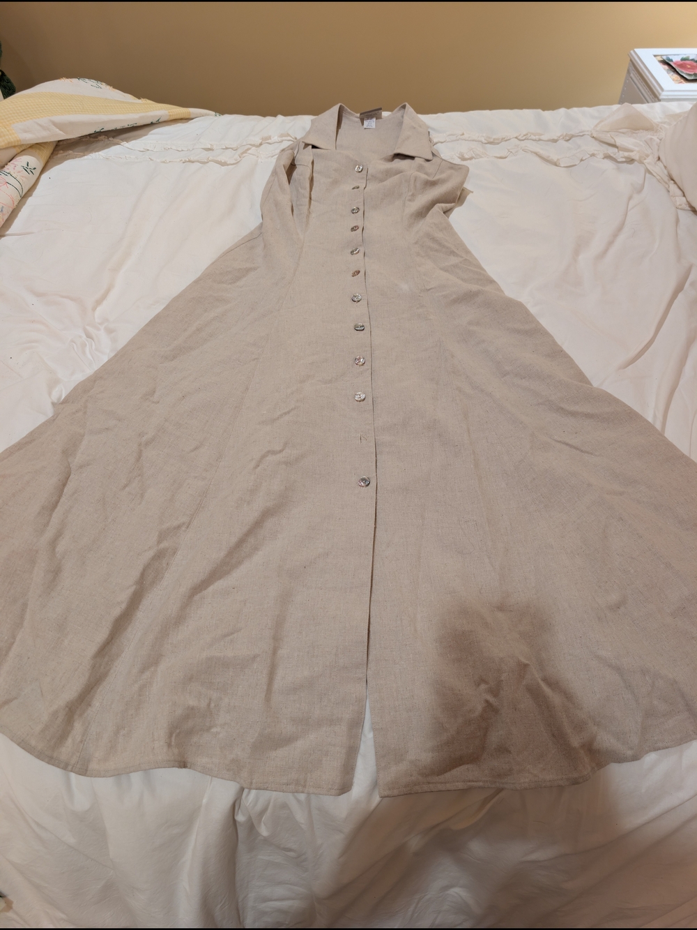 Coldwater Creek Beige Linen-Blend Dress 12 Flaw